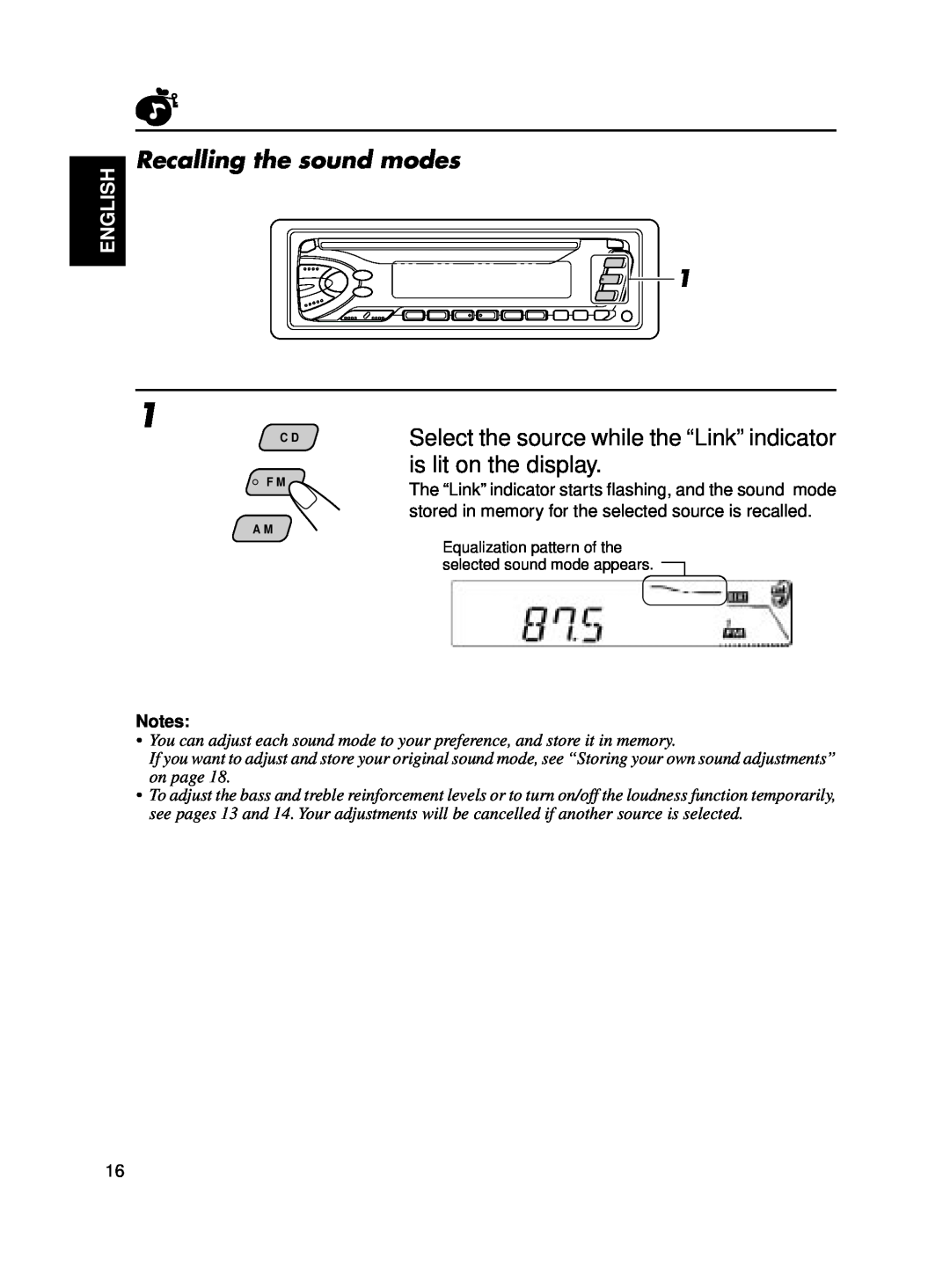 JVC KD-S550, KD-S600 manual Recalling the sound modes, English, C D F M A M 
