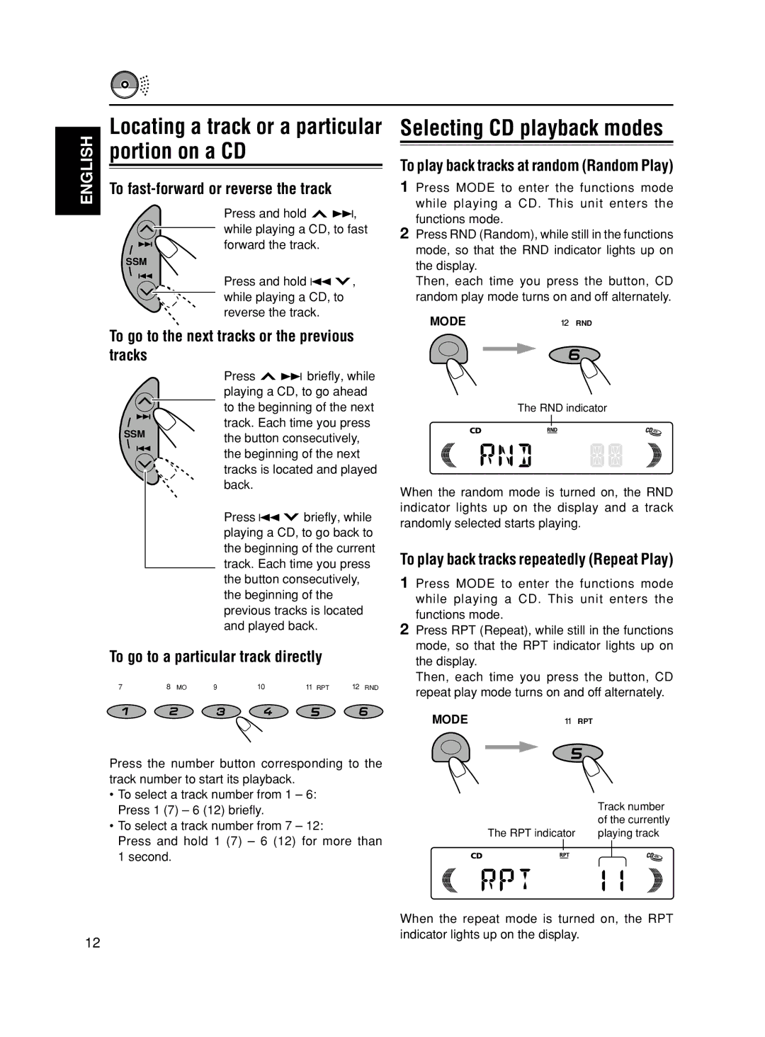 JVC KD-S580 manual Portion on a CD, To fast-forward or reverse the track, To go to the next tracks or the previous tracks 