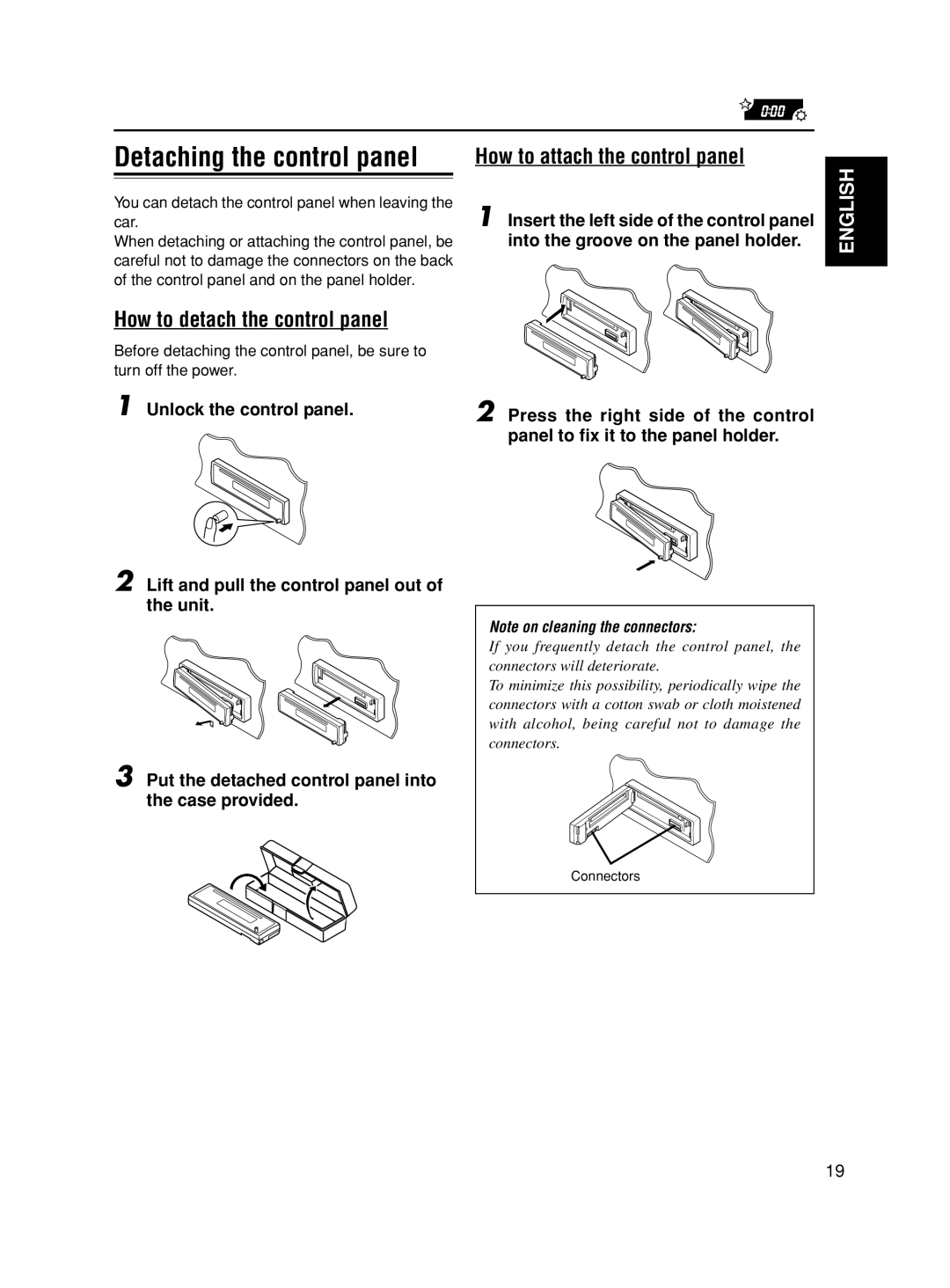 JVC KD-S590 manual How to detach the control panel, How to attach the control panel 