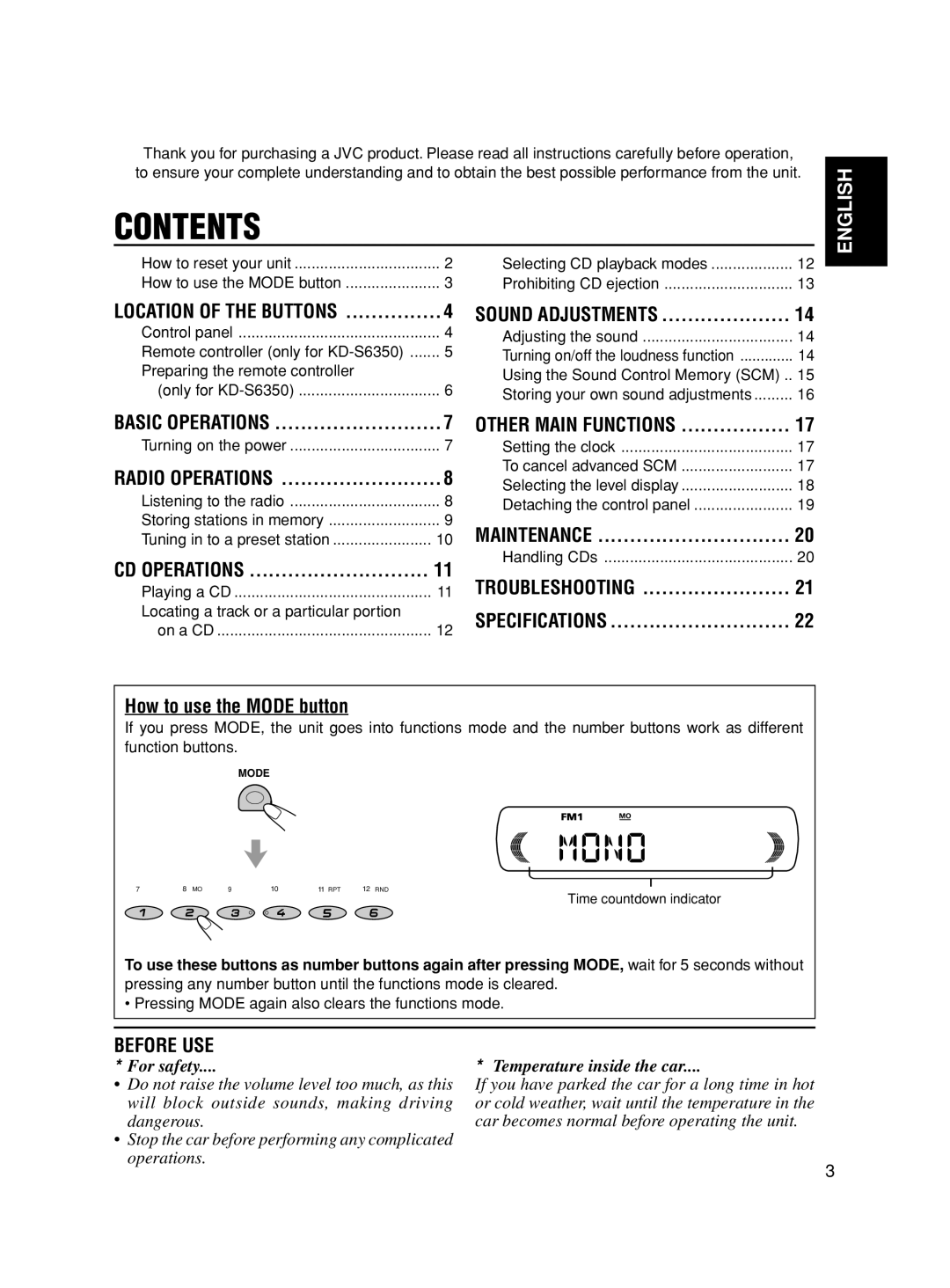 JVC KD-S590 manual Contents 