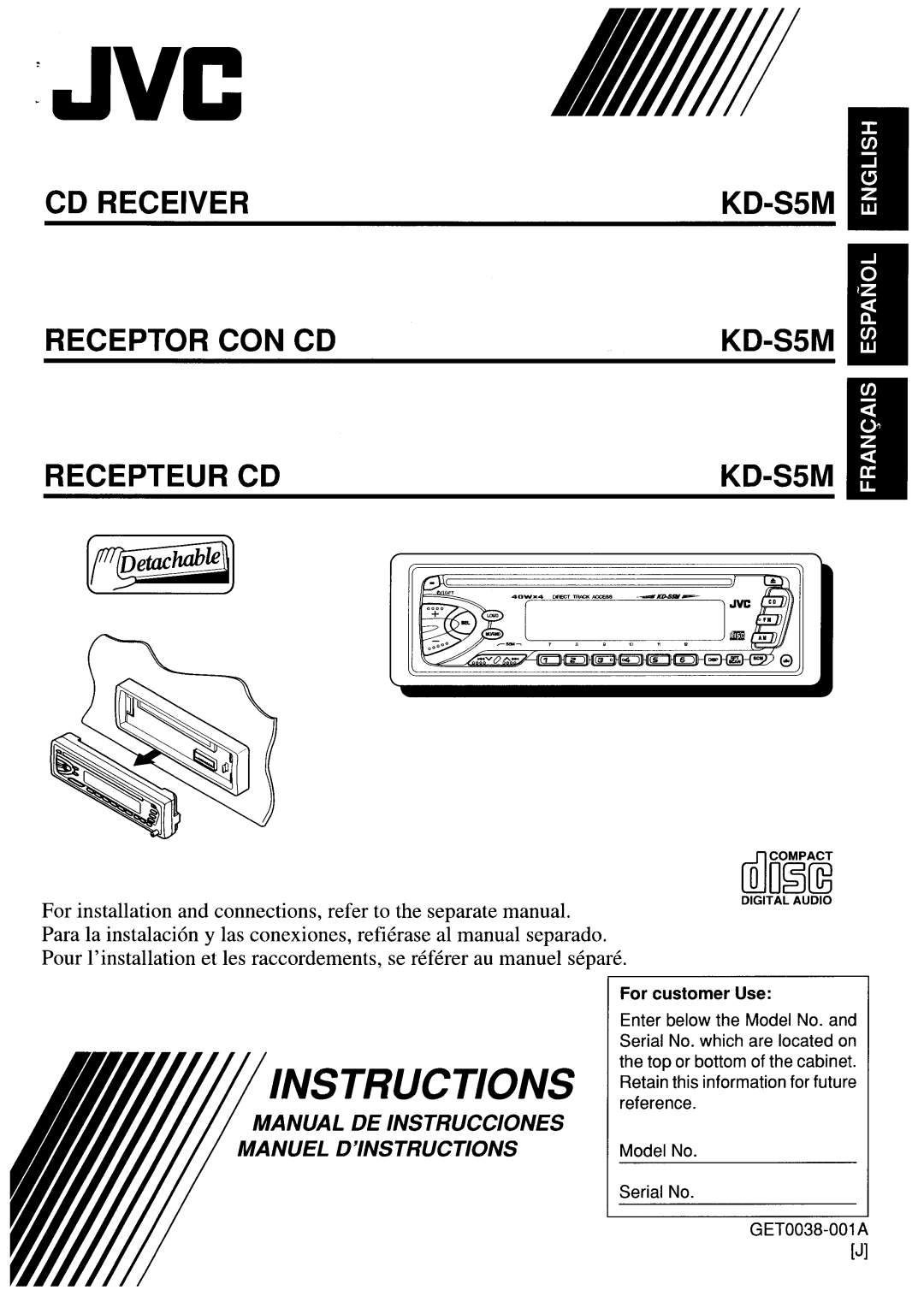 JVC KD-S5M manual 