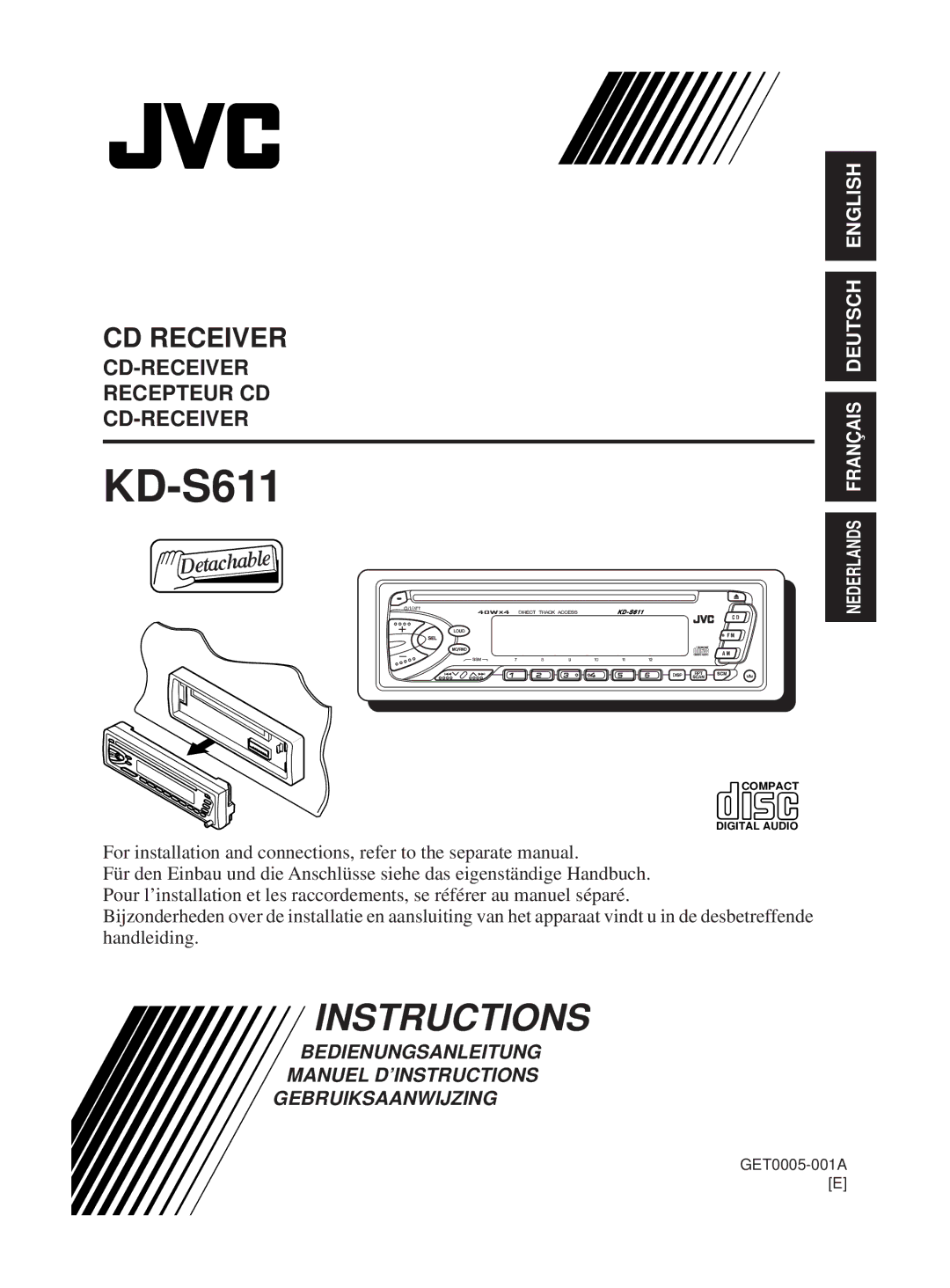 JVC KD-S611 manual Instructions 