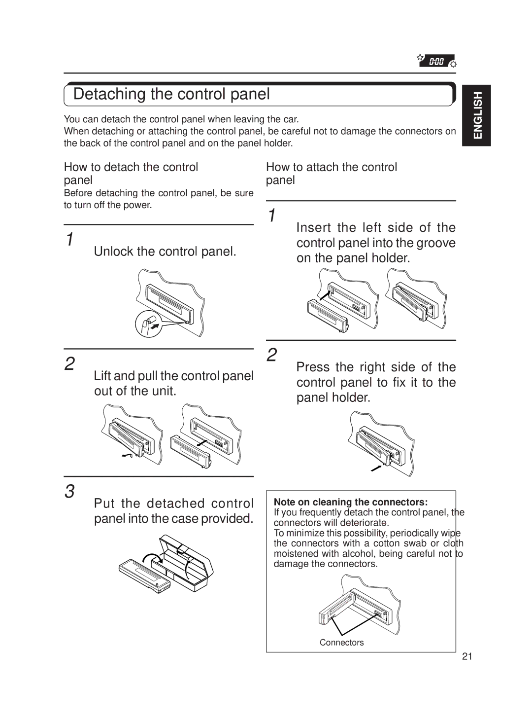 JVC KD-S611 manual Detaching the control panel, Unlock the control panel, How to detach the control panel 