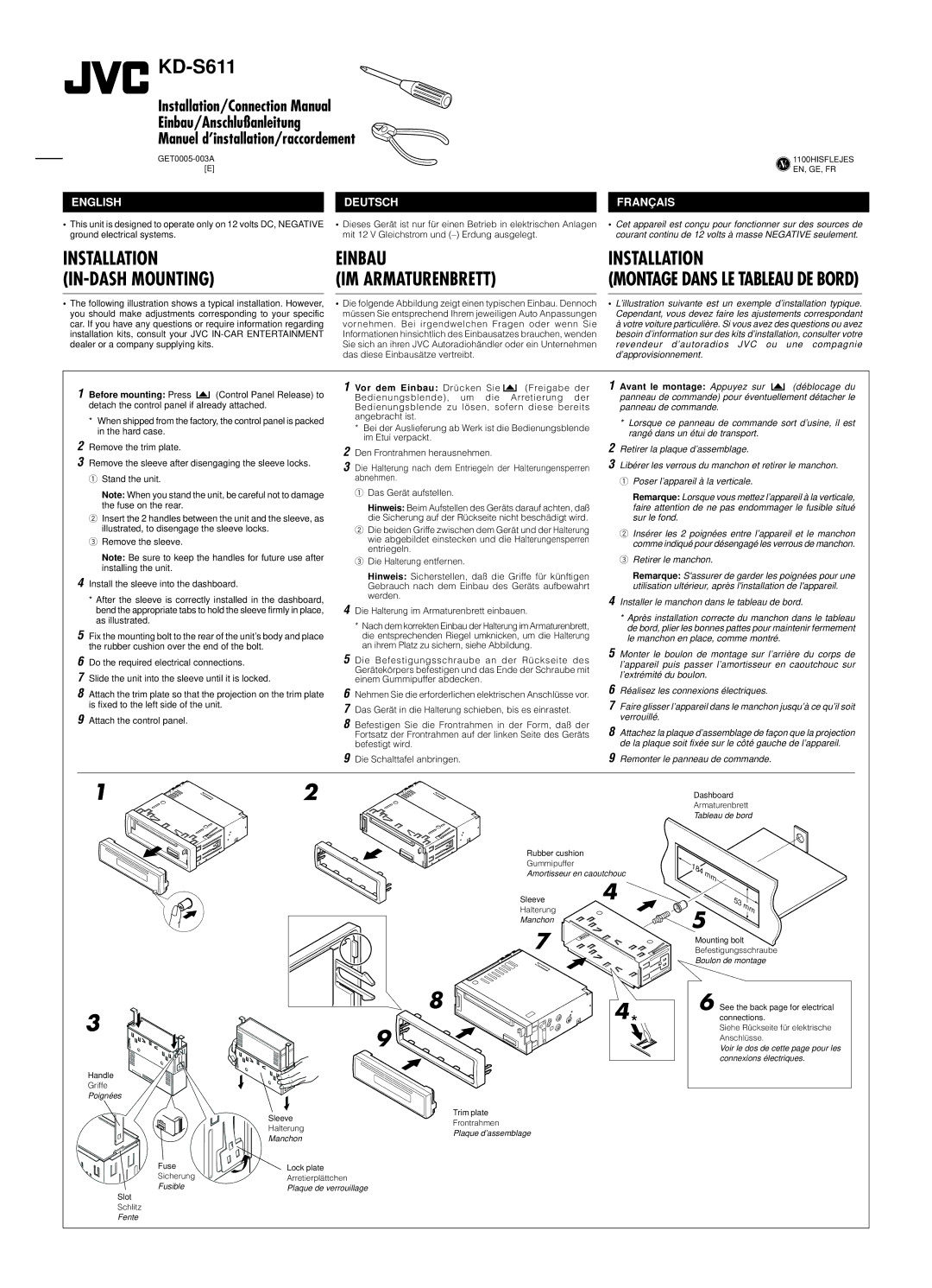 JVC KD-S611 manual 