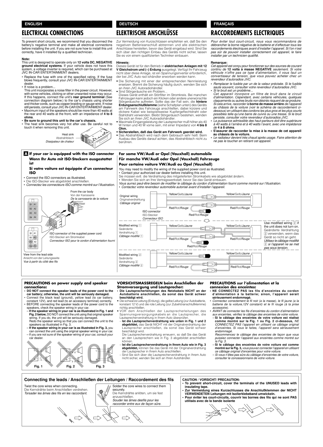 JVC KD-S611 manual Be sure to ground this unit to the car’s chassis, Hinweis, Remarque 