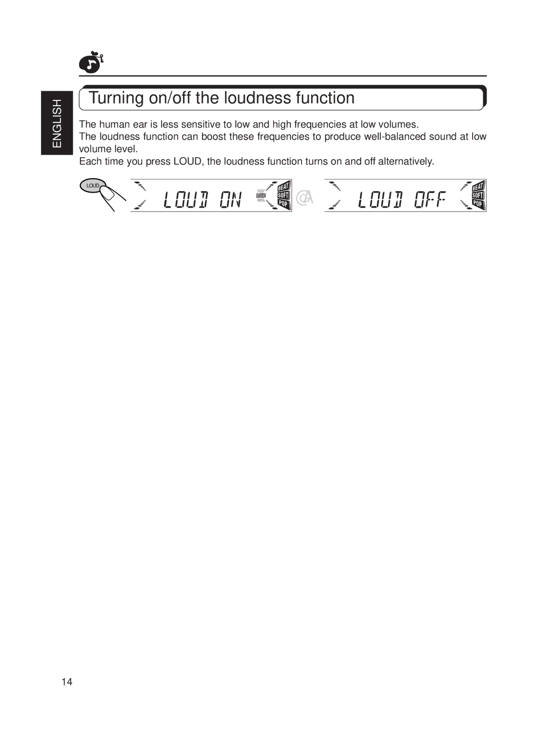 JVC KD-S620 manual Turning on/off the loudness function 