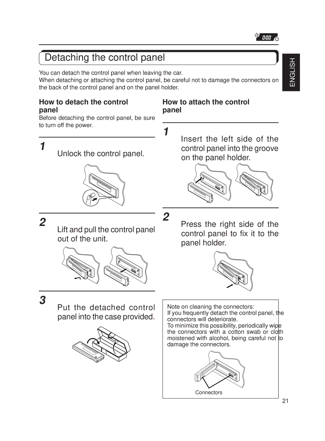 JVC KD-S620 manual Detaching the control panel, Unlock the control panel, How to detach the control panel 