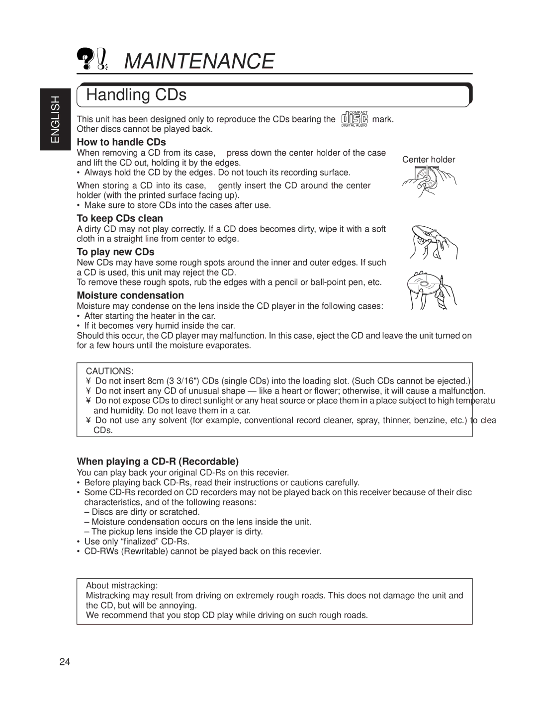 JVC KD-S620 manual Maintenance, Handling CDs 