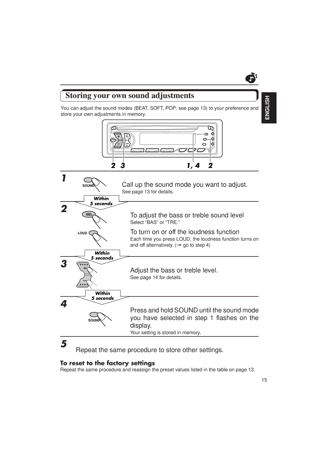 JVC KD-S636 manual Storing your own sound adjustments, 31, 4 