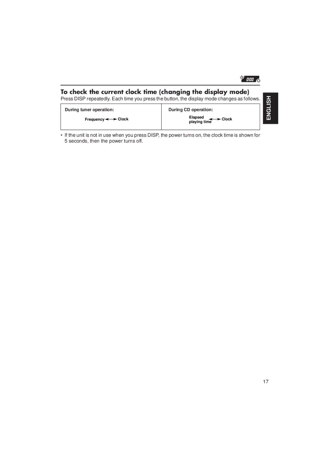 JVC KD-S636 manual To check the current clock time changing the display mode 