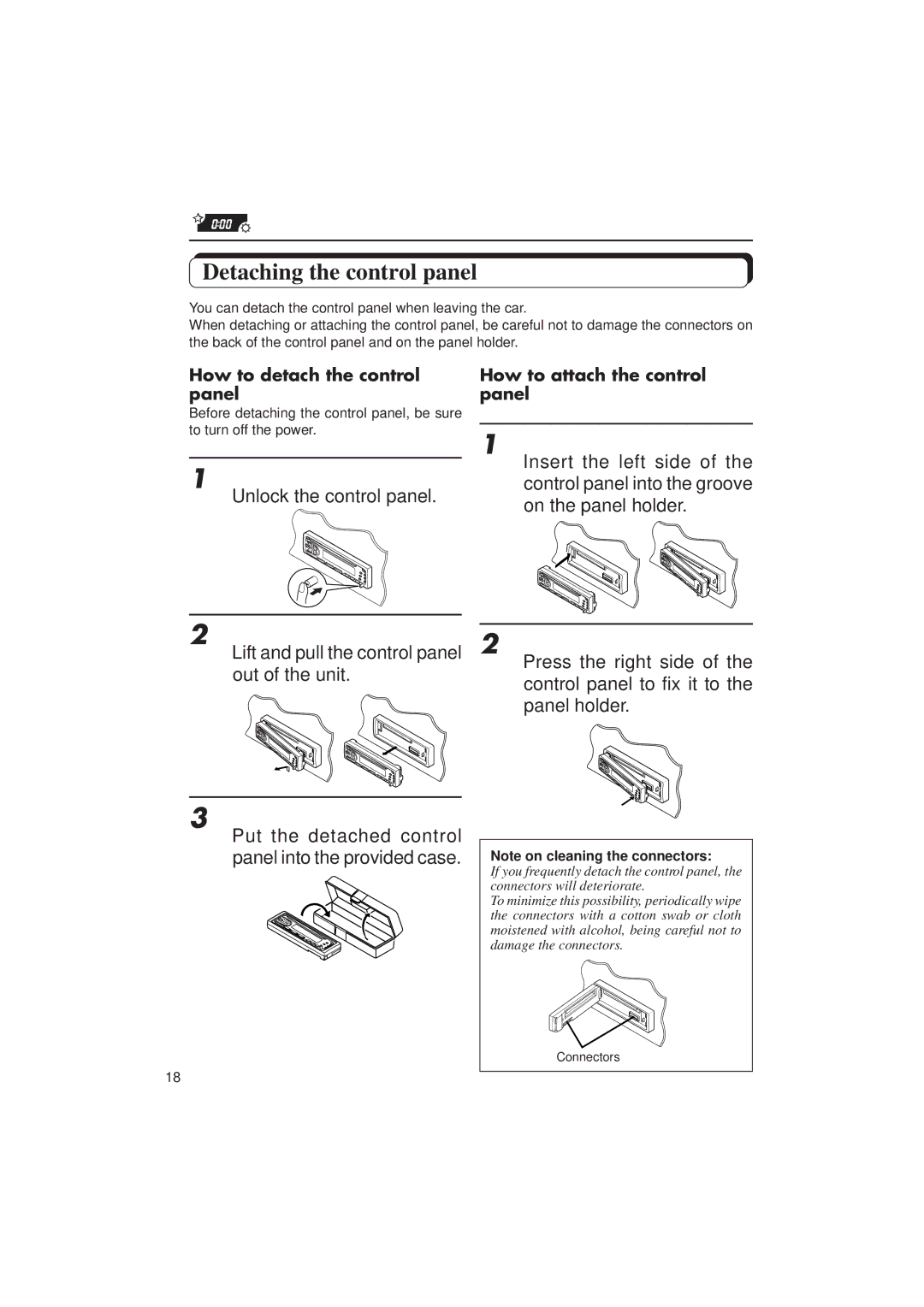 JVC KD-S636 manual Detaching the control panel, Unlock the control panel, How to detach the control panel 