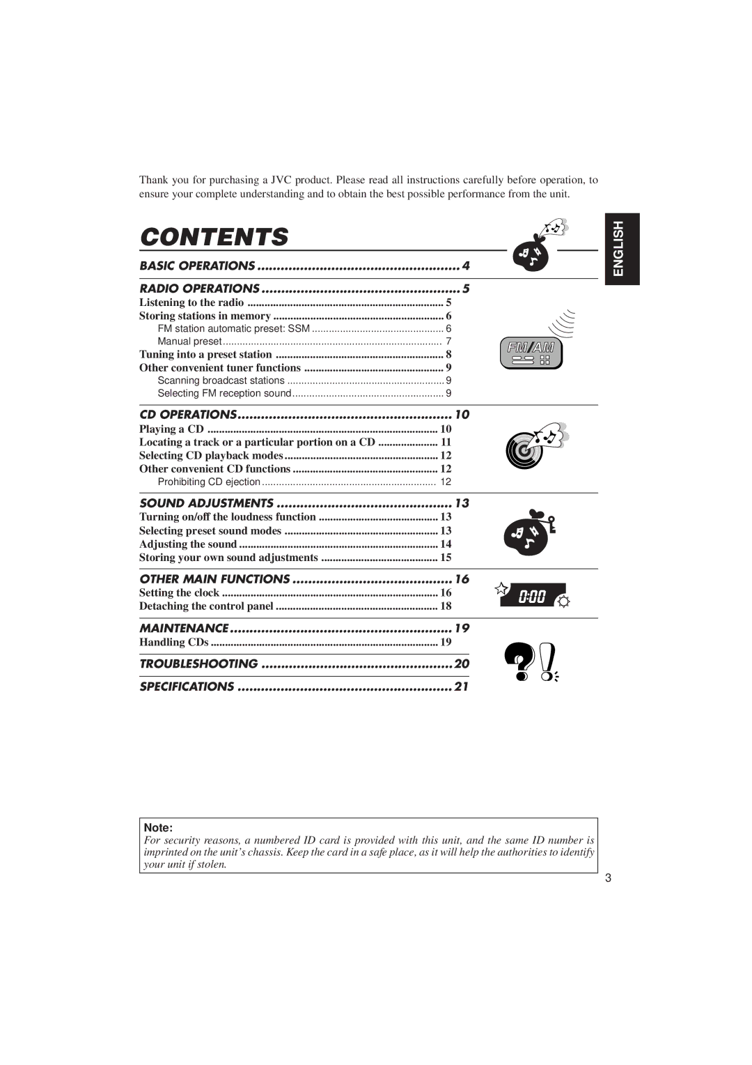 JVC KD-S636 manual Contents 