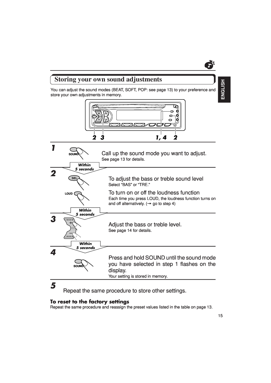 JVC KD-S636 manual Storing your own sound adjustments 