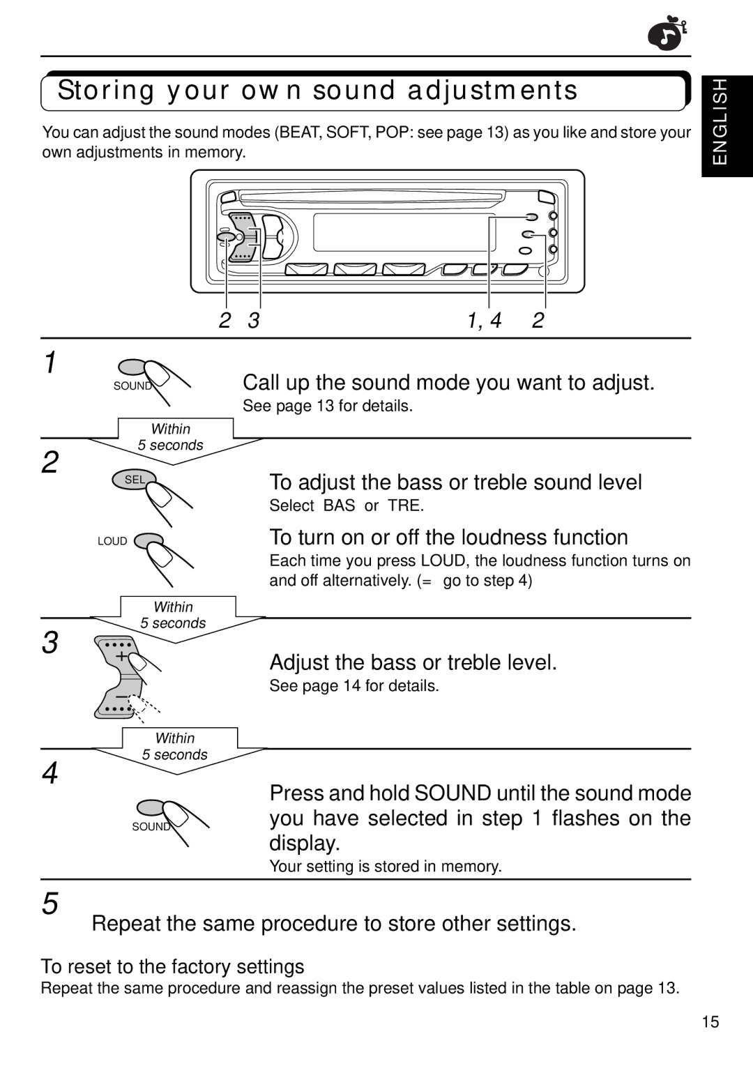 JVC KD-S640 manual Storing your own sound adjustments, 31, 4 