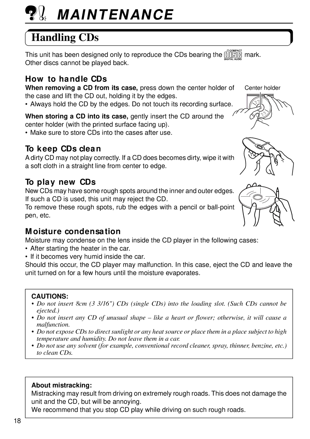 JVC KD-S640 manual Maintenance, Handling CDs 