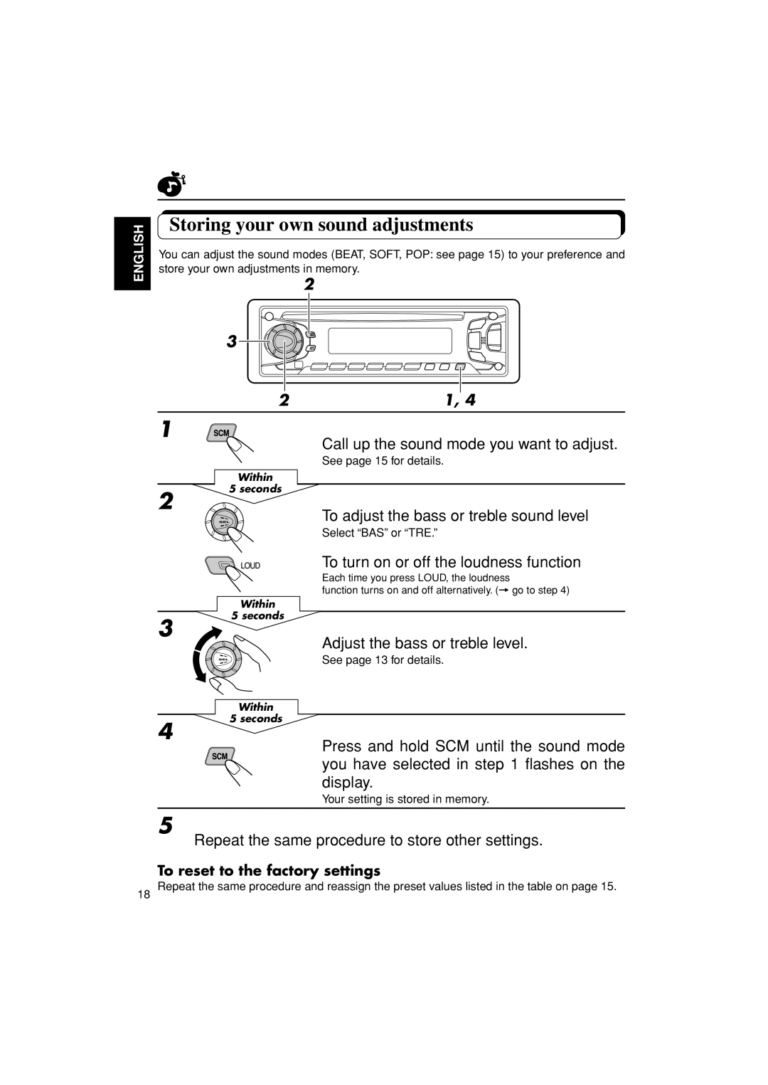 JVC KD-S670 manual Storing your own sound adjustments 