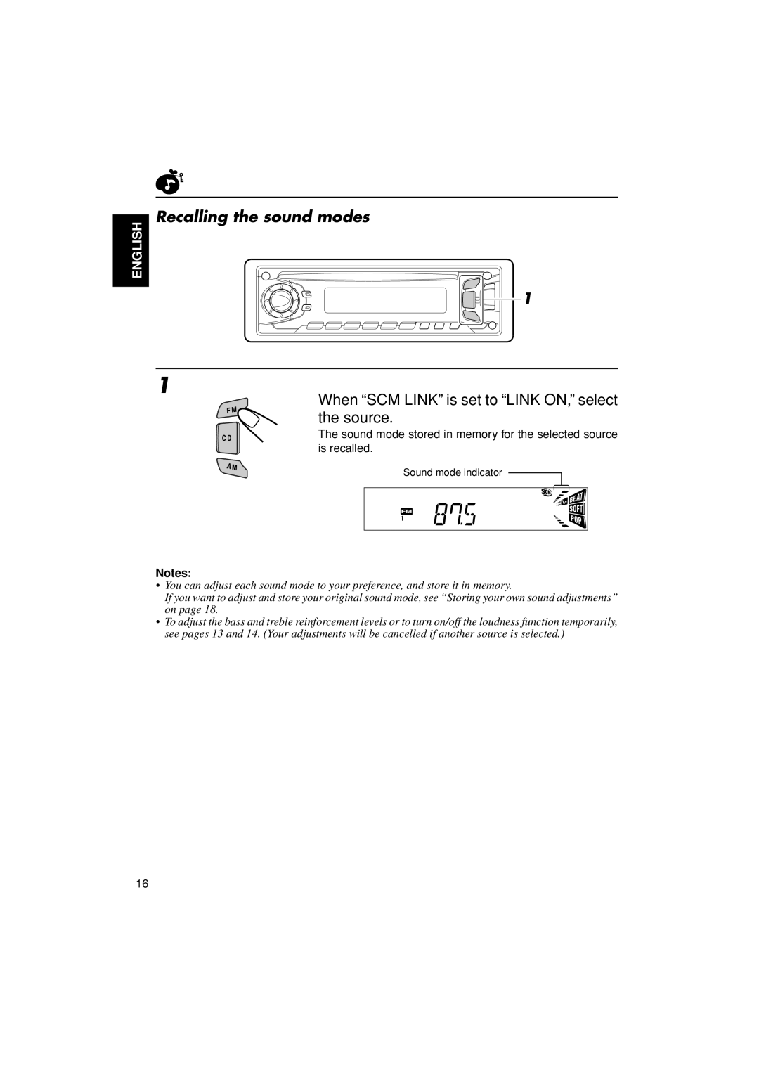 JVC KD-S670 manual Recalling the sound modes, English 