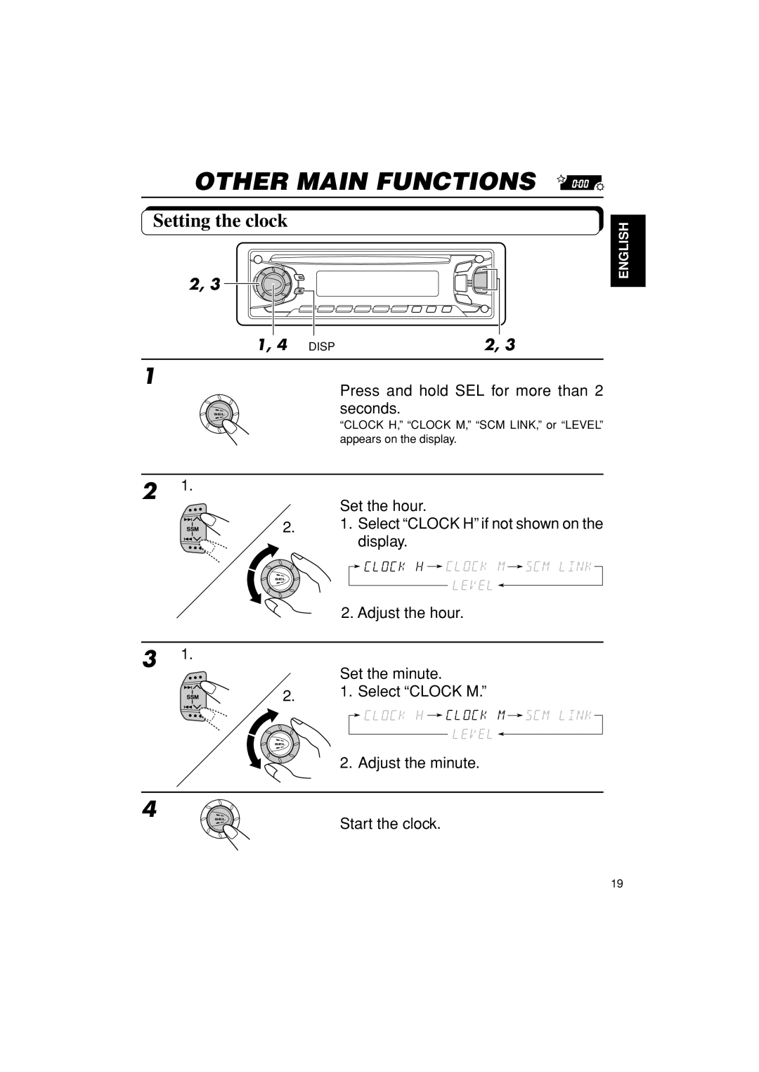 JVC KD-S670 manual Other Main Functions, Setting the clock 