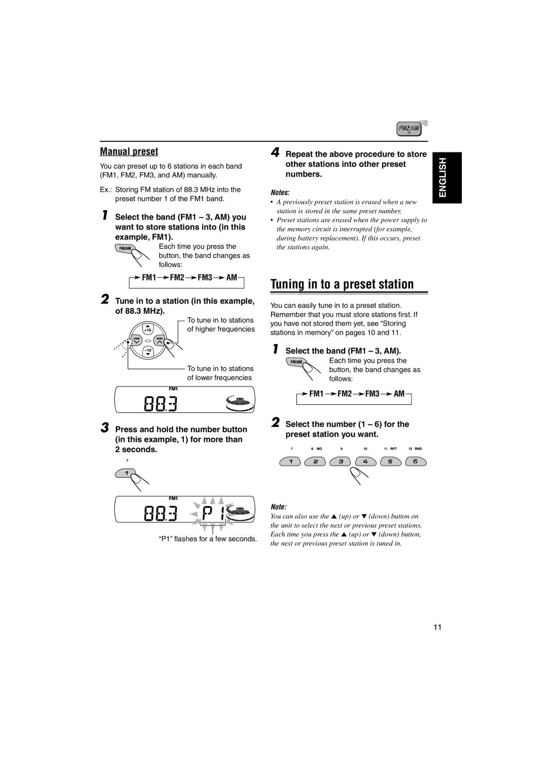 JVC KD-S7350, KD-S690 manual Tuning in to a preset station, Manual preset, Repeat the above procedure to store 