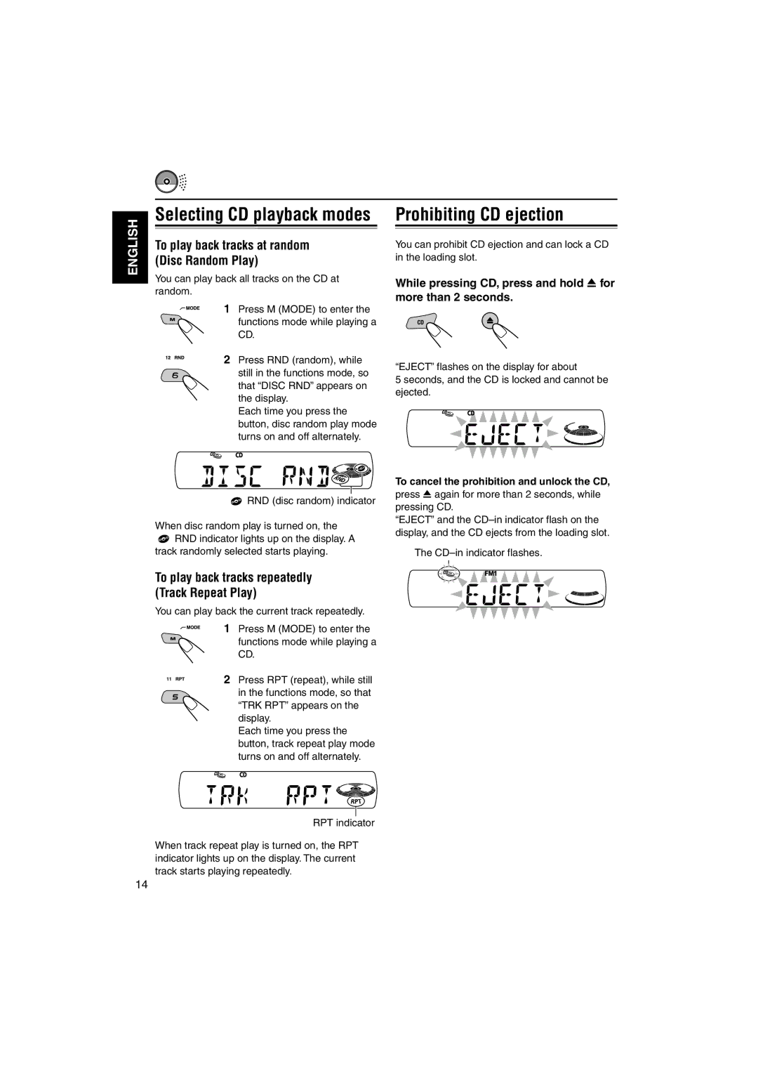 JVC KD-S690, KD-S7350 manual Prohibiting CD ejection, To play back tracks at random Disc Random Play 