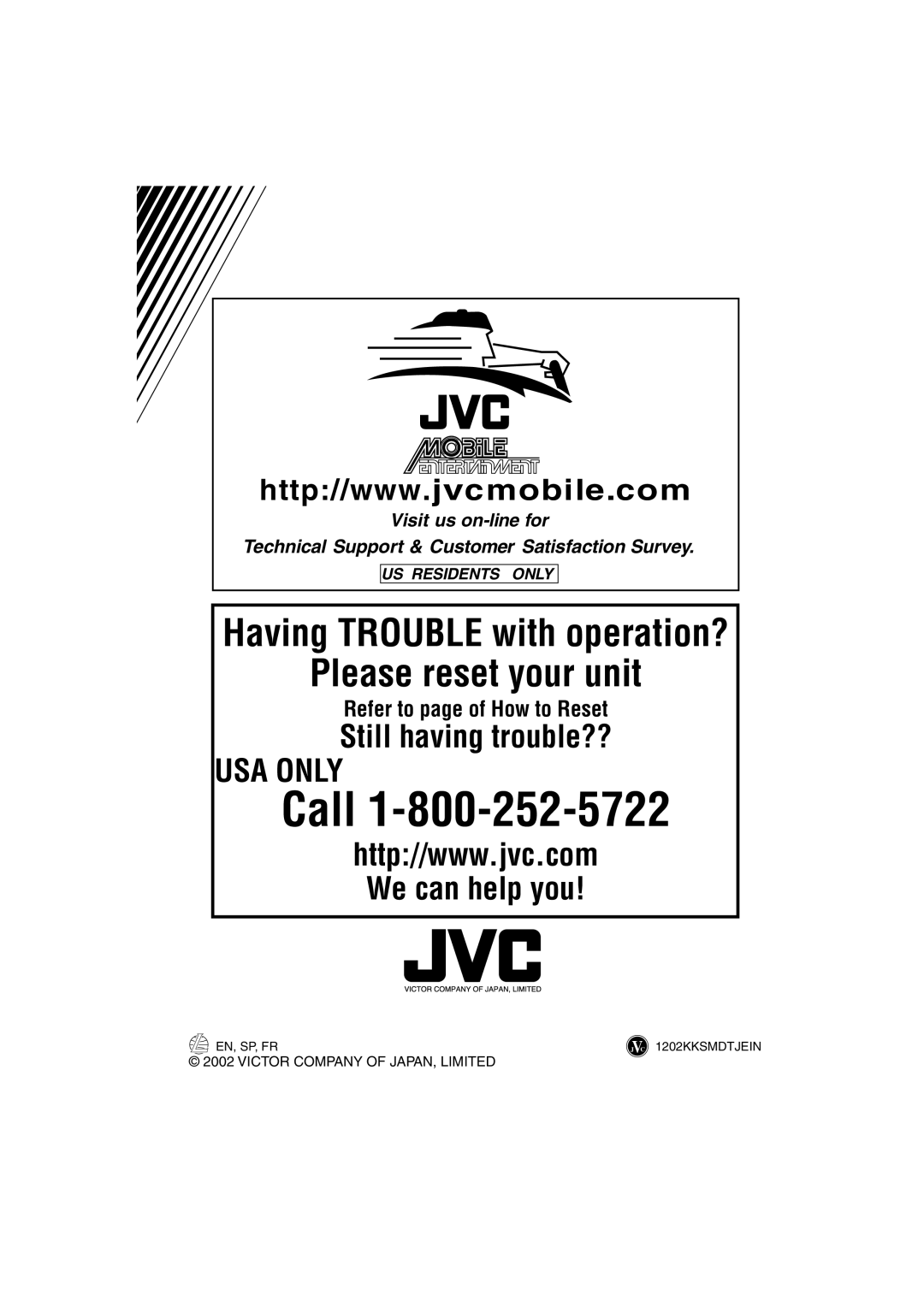 JVC KD-S690, KD-S7350 manual Call, Refer to page of How to Reset 