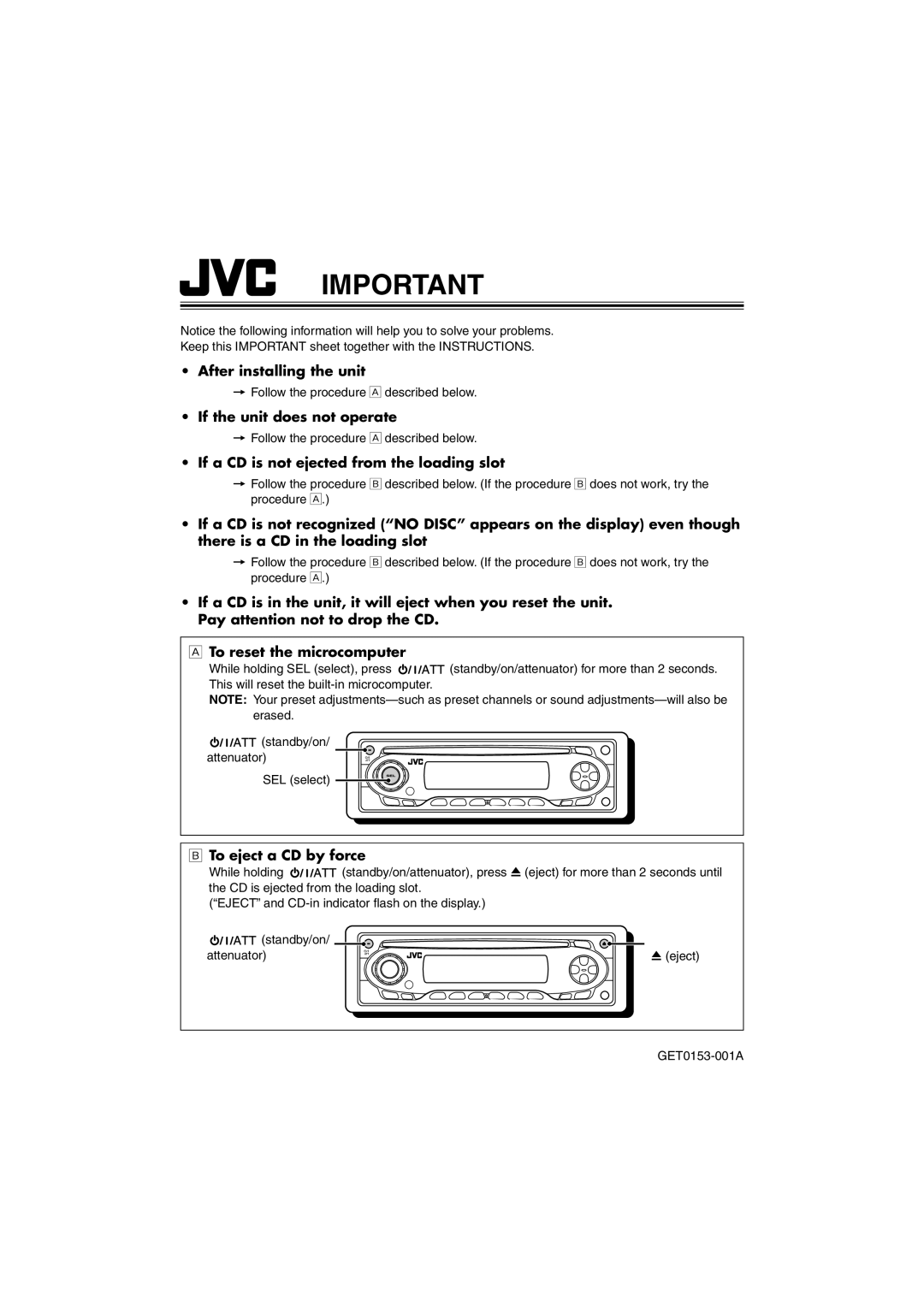 JVC KD-S7350, KD-S690 manual After installing the unit 