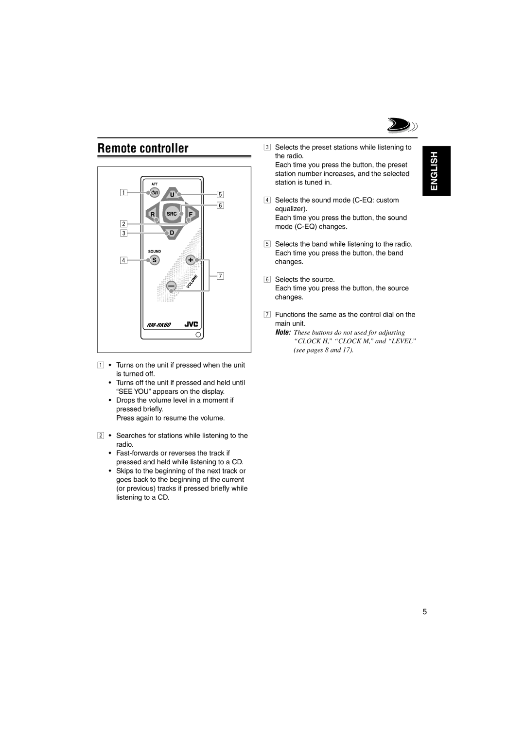 JVC KD-S7350, KD-S690 manual Remote controller 