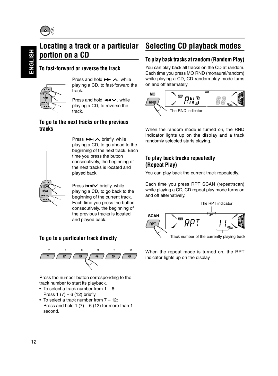 JVC KD-S700, KD-S680 manual To fast-forward or reverse the track, To go to the next tracks or the previous tracks 