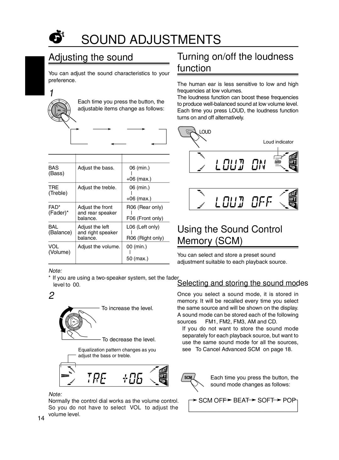 JVC KD-S700, KD-S680 manual Sound Adjustments, Turning on/off the loudness function, Adjusting the sound 