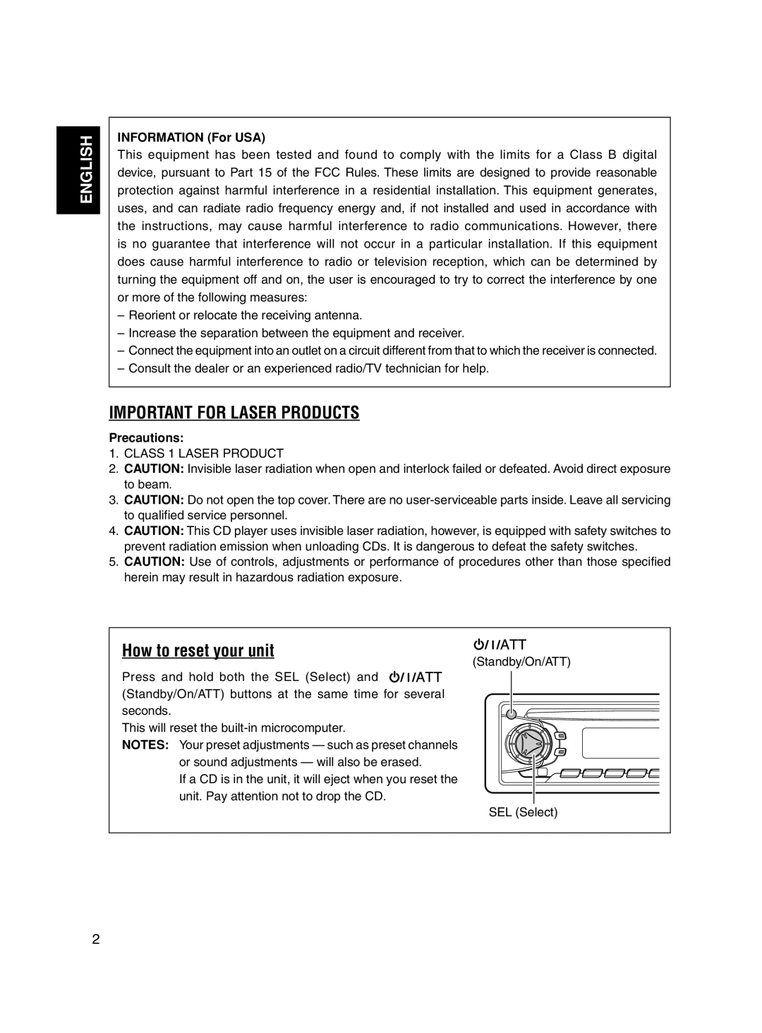 JVC KD-S700, KD-S680 manual How to reset your unit, Information For USA, Precautions 