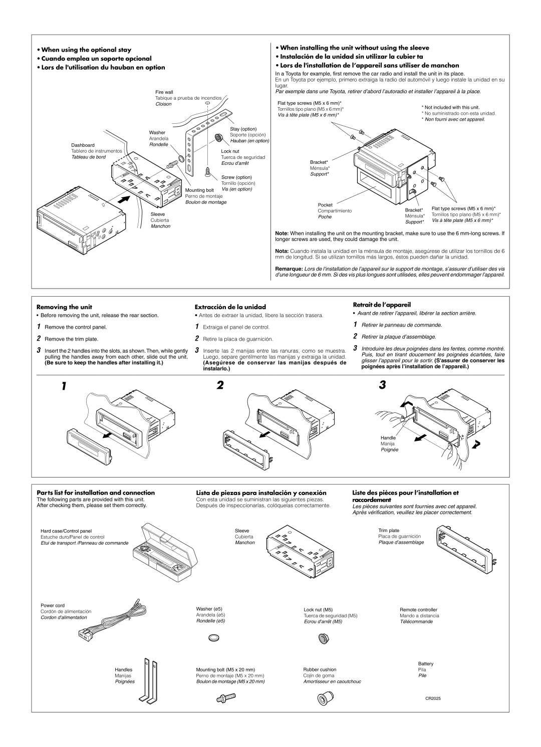 JVC KD-S680 Be sure to keep the handles after installing it, Asegúrese de conservar las manijas después de instalarlo 