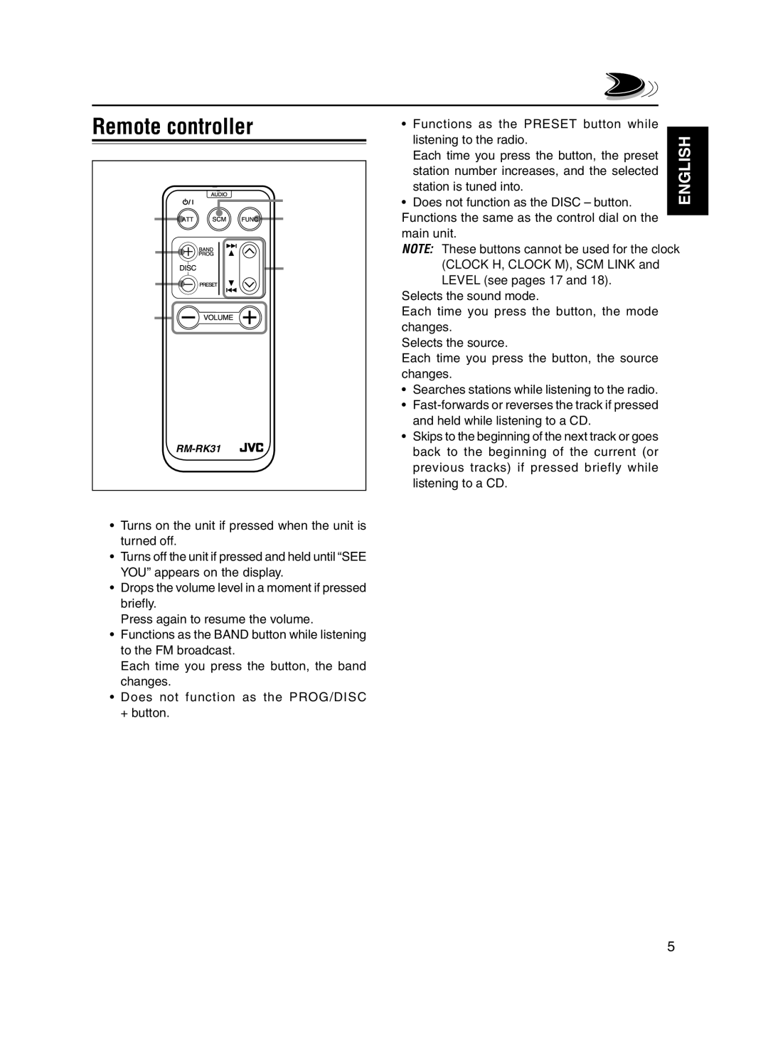 JVC KD-S680, KD-S700 manual Remote controller 