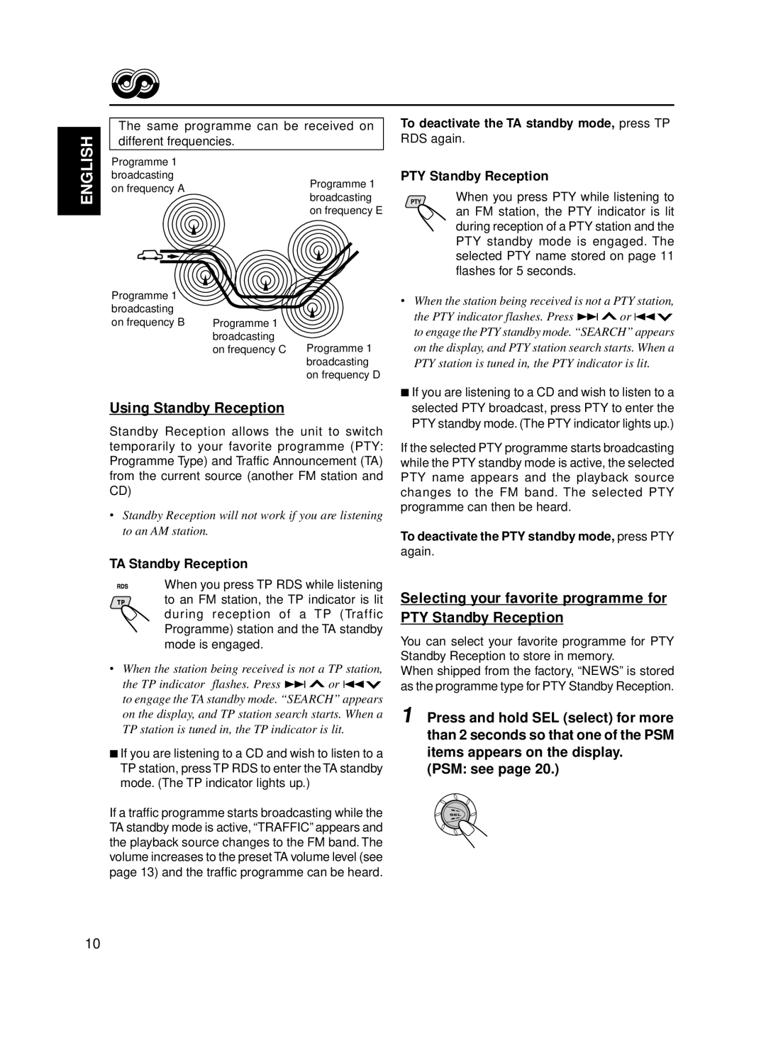 JVC KD-S713R, KD-S711R manual Using Standby Reception, PTY Standby Reception, TA Standby Reception 