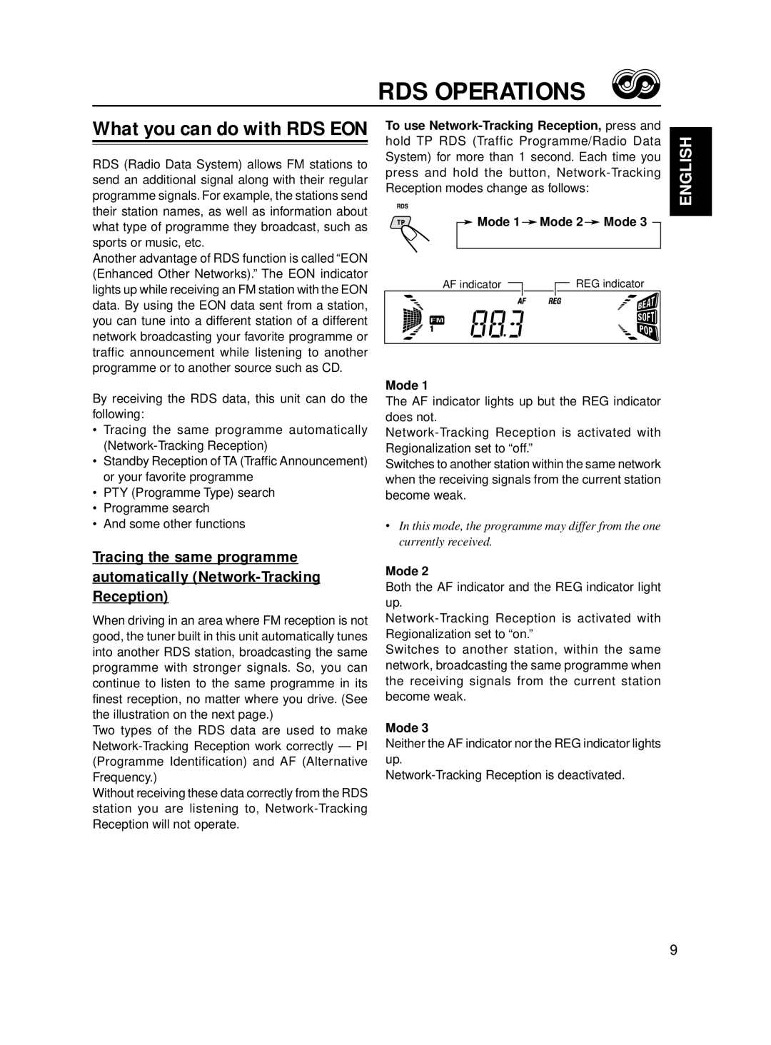 JVC KD-S711R, KD-S713R manual RDS Operations, Mode 