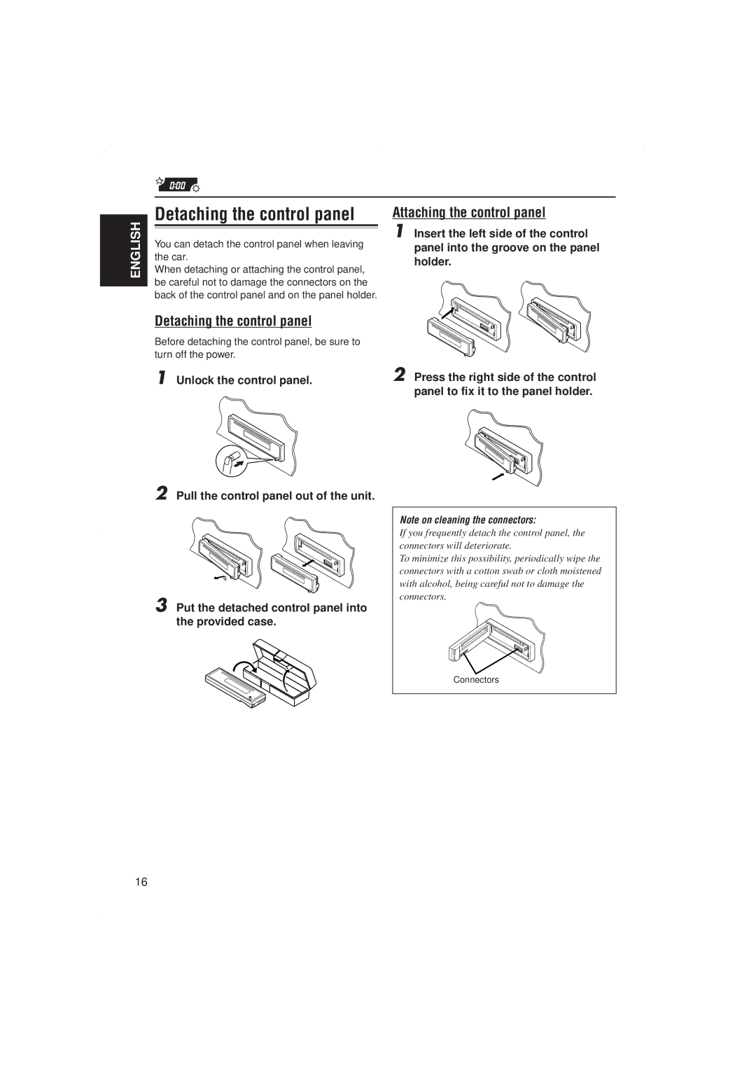 JVC KD-S717 manual Detaching the control panel, Attaching the control panel 