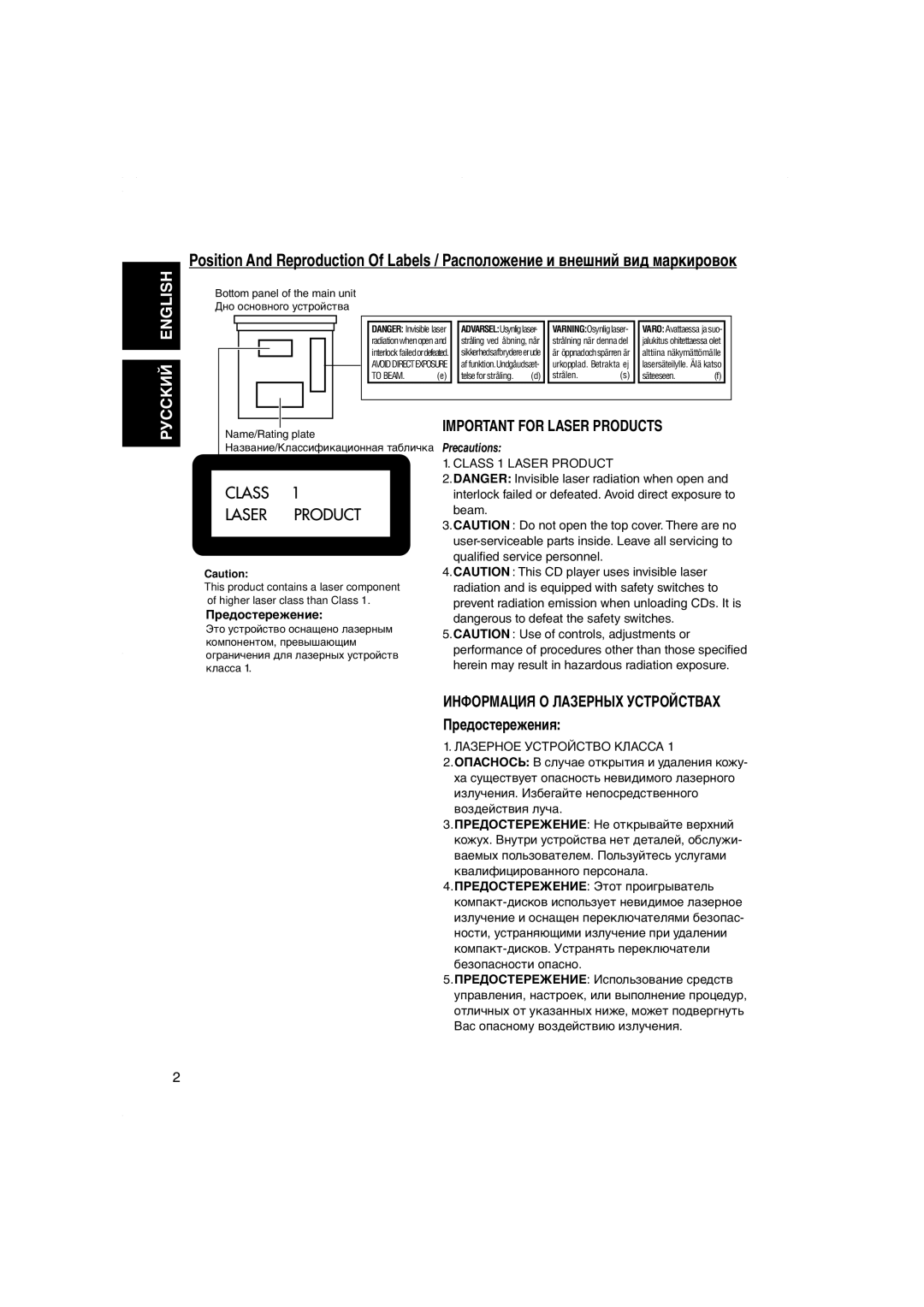 JVC KD-S717 manual Русский English 