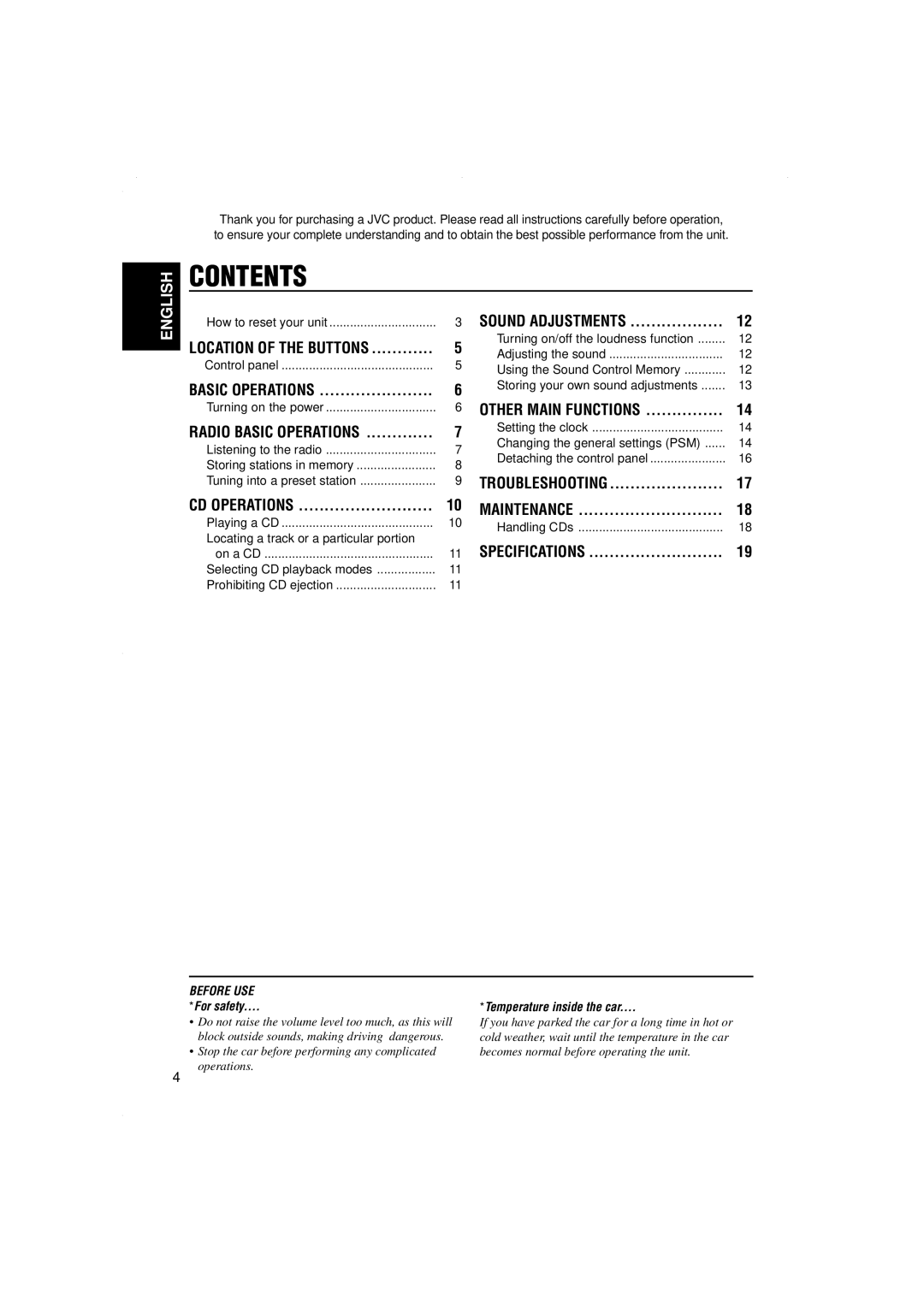 JVC KD-S717 manual Contents 