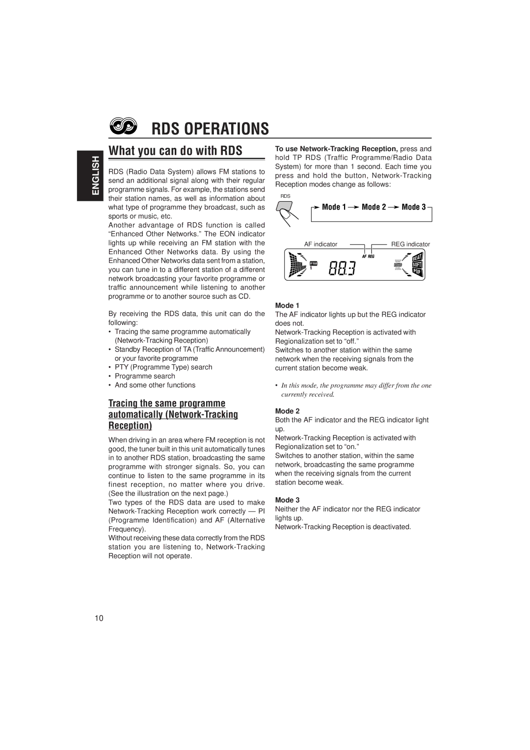 JVC KD-S733R, KD-S731R manual RDS Operations, What you can do with RDS, Mode 