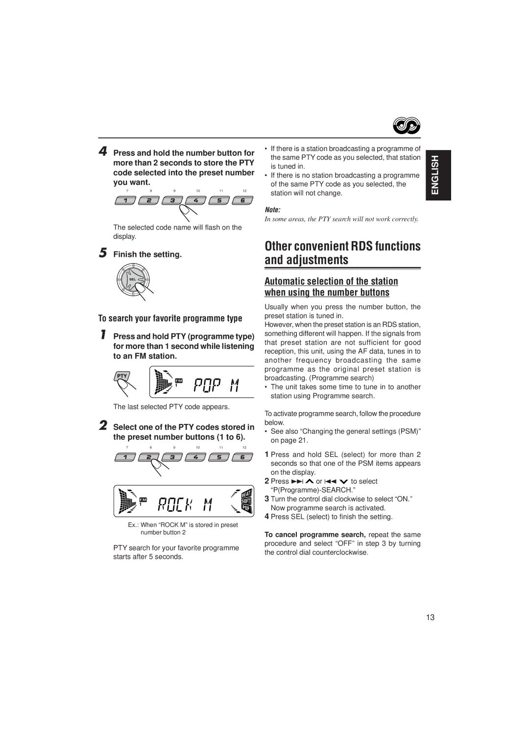 JVC KD-S731R, KD-S733R manual Selected code name will flash on the display, Last selected PTY code appears 