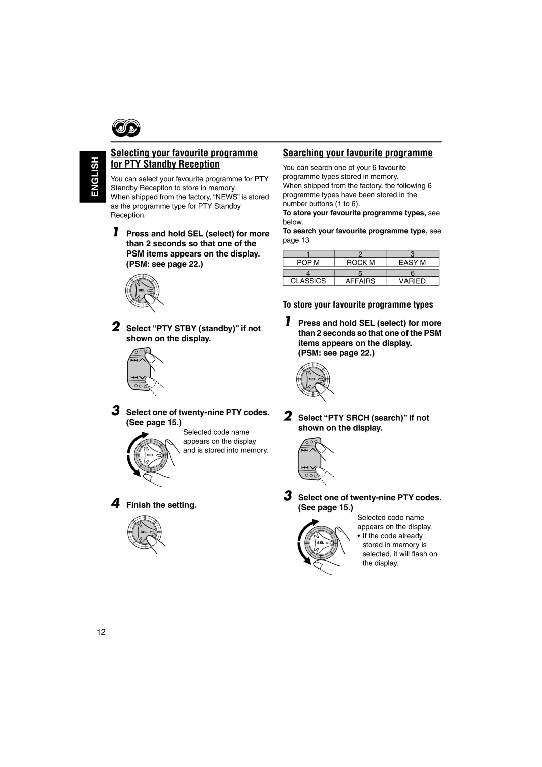 JVC KD-S735R manual Searching your favourite programme, To store your favourite programme types, Finish the setting 