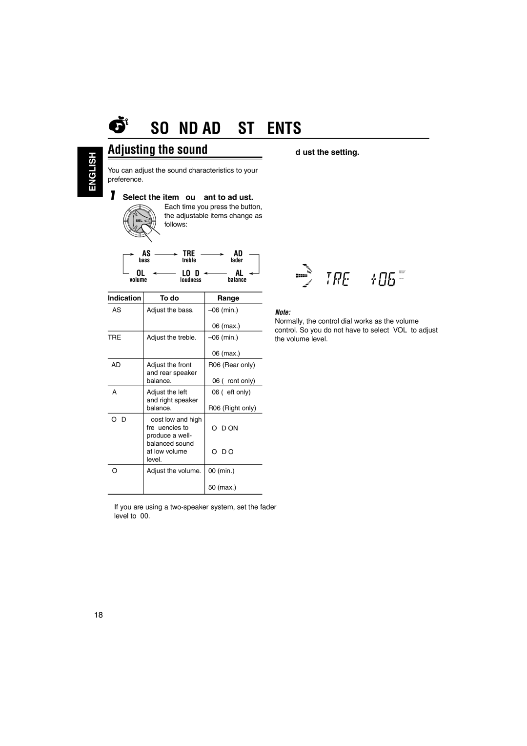 JVC KD-S735R manual Sound Adjustments, Adjusting the sound, Adjust the setting, Select the item you want to adjust 