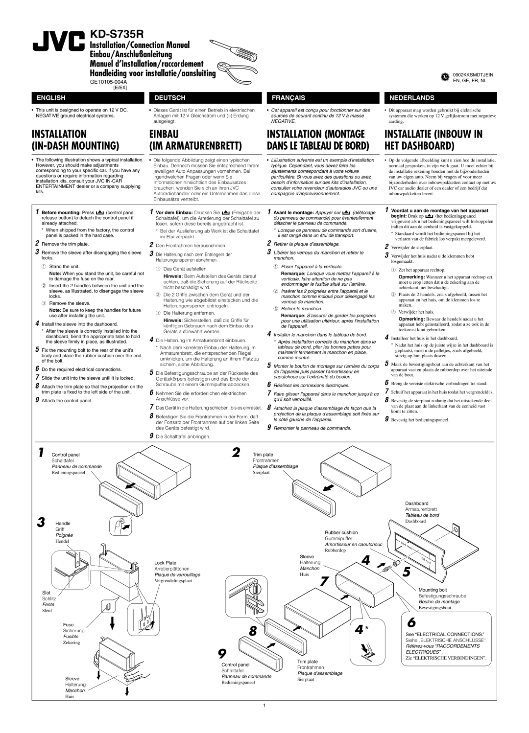 JVC KD-S735R manual Before mounting Press, Vor dem Einbau Drücken Sie, Avant le montage Appuyer sur, Begint Druk op 