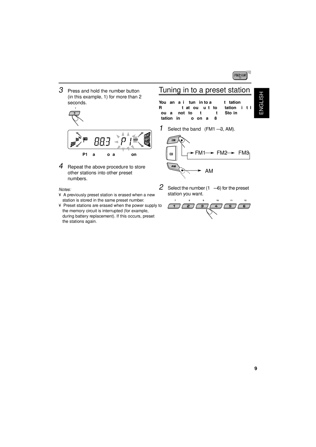 JVC KD-S735R manual Station you want, P1 flashes for a few seconds, Select the number 1 6 for the preset 