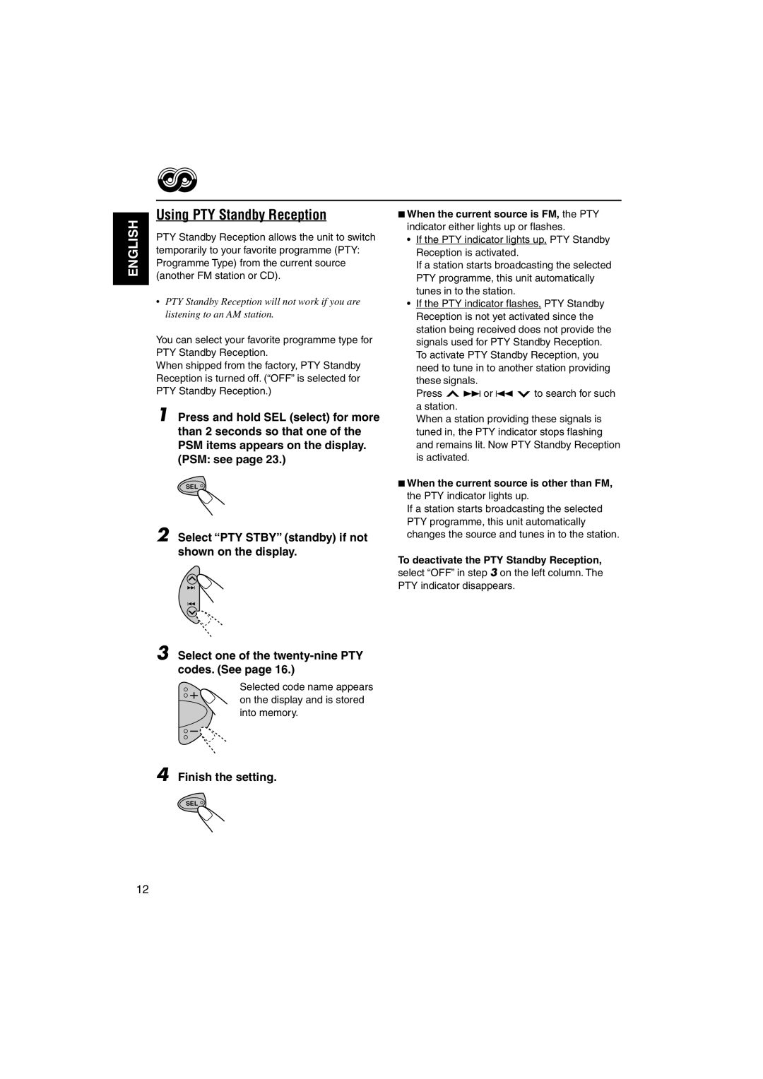 JVC KD-S73R, KD-S71R, KD-S741R, KD-S743R manual Using PTY Standby Reception, To deactivate the PTY Standby Reception 