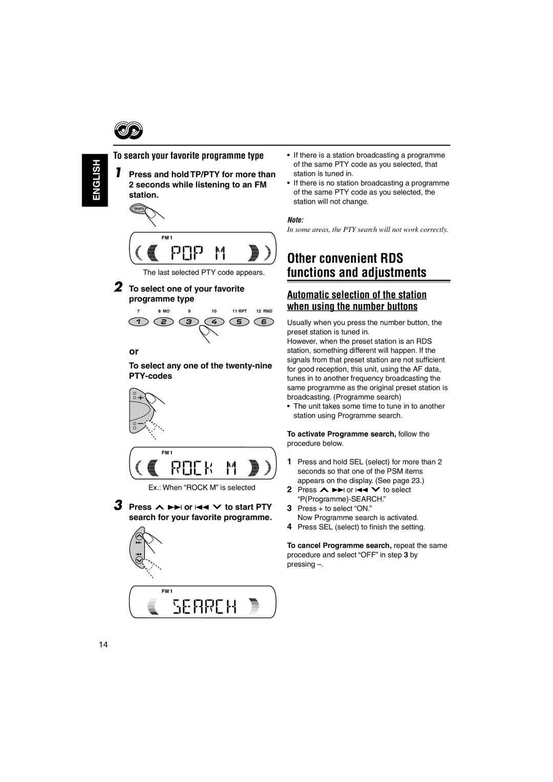 JVC KD-S741R, KD-S73R manual To select one of your favorite programme type, To select any one of the twenty-nine PTY-codes 