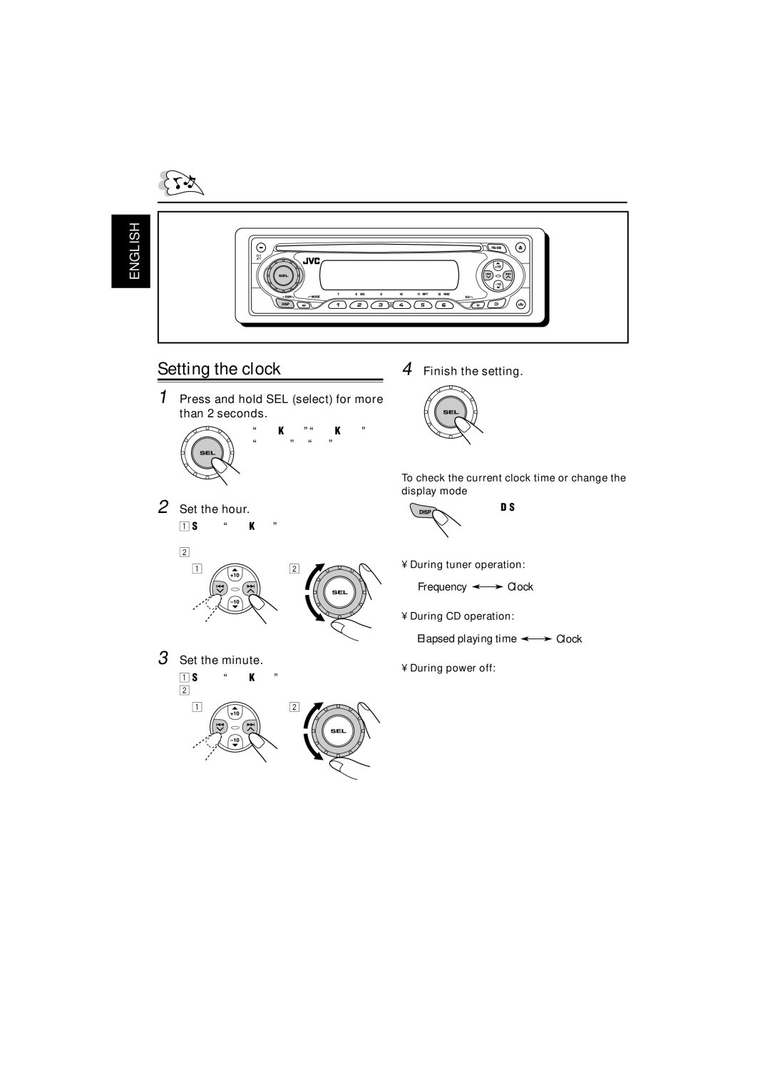 JVC KD-S747 manual Setting the clock 