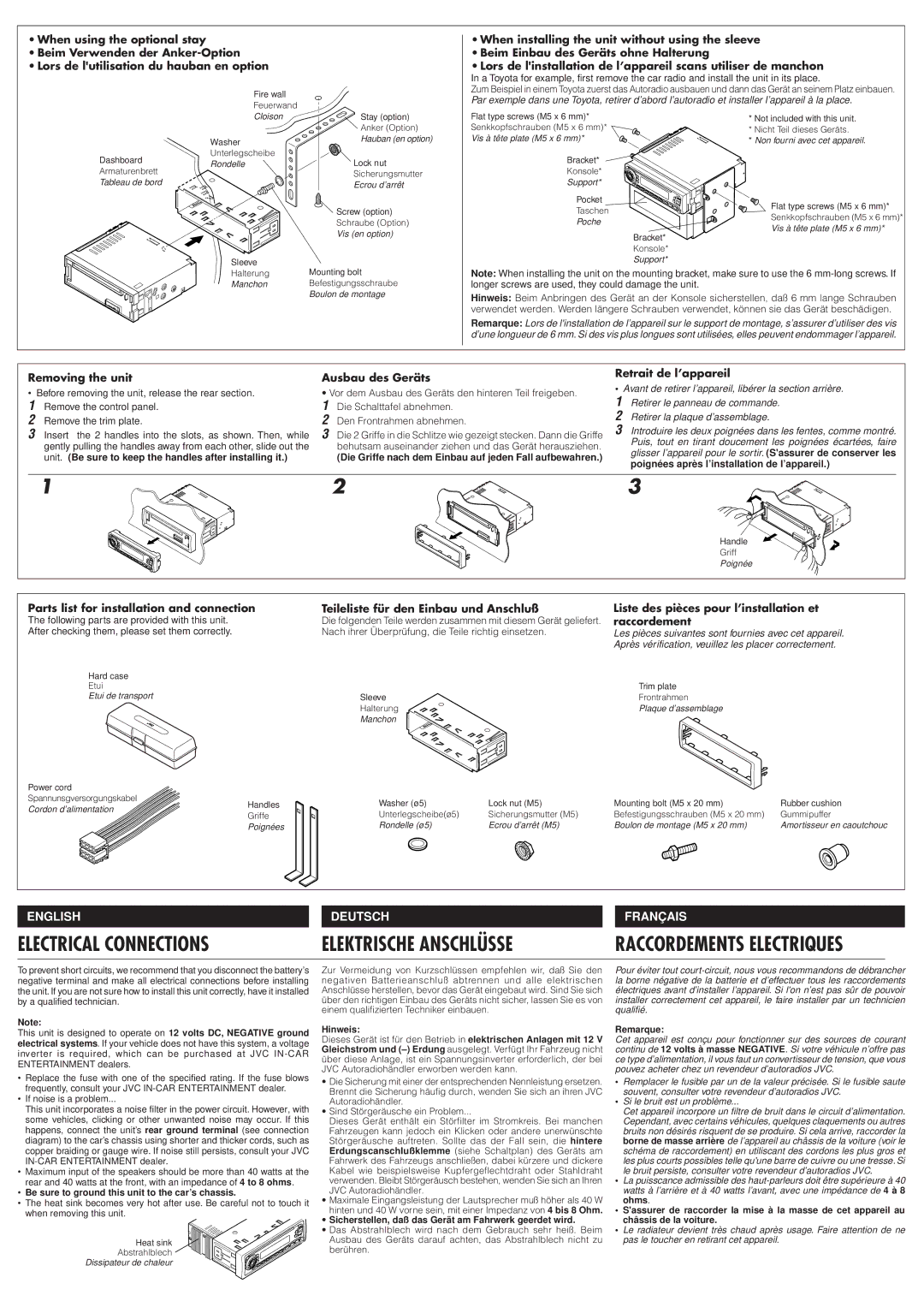 JVC KD-S777R, KD-SX878R manual Electrical Connections, Elektrische Anschlüsse 