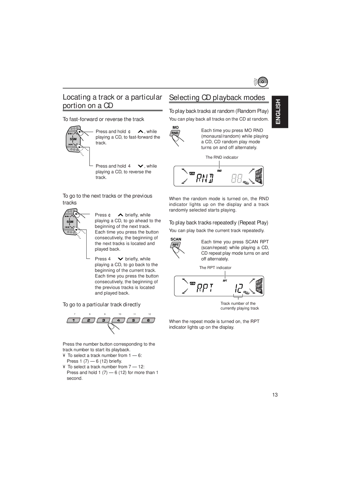 JVC KD-S785 manual To fast-forward or reverse the track, To go to the next tracks or the previous tracks 