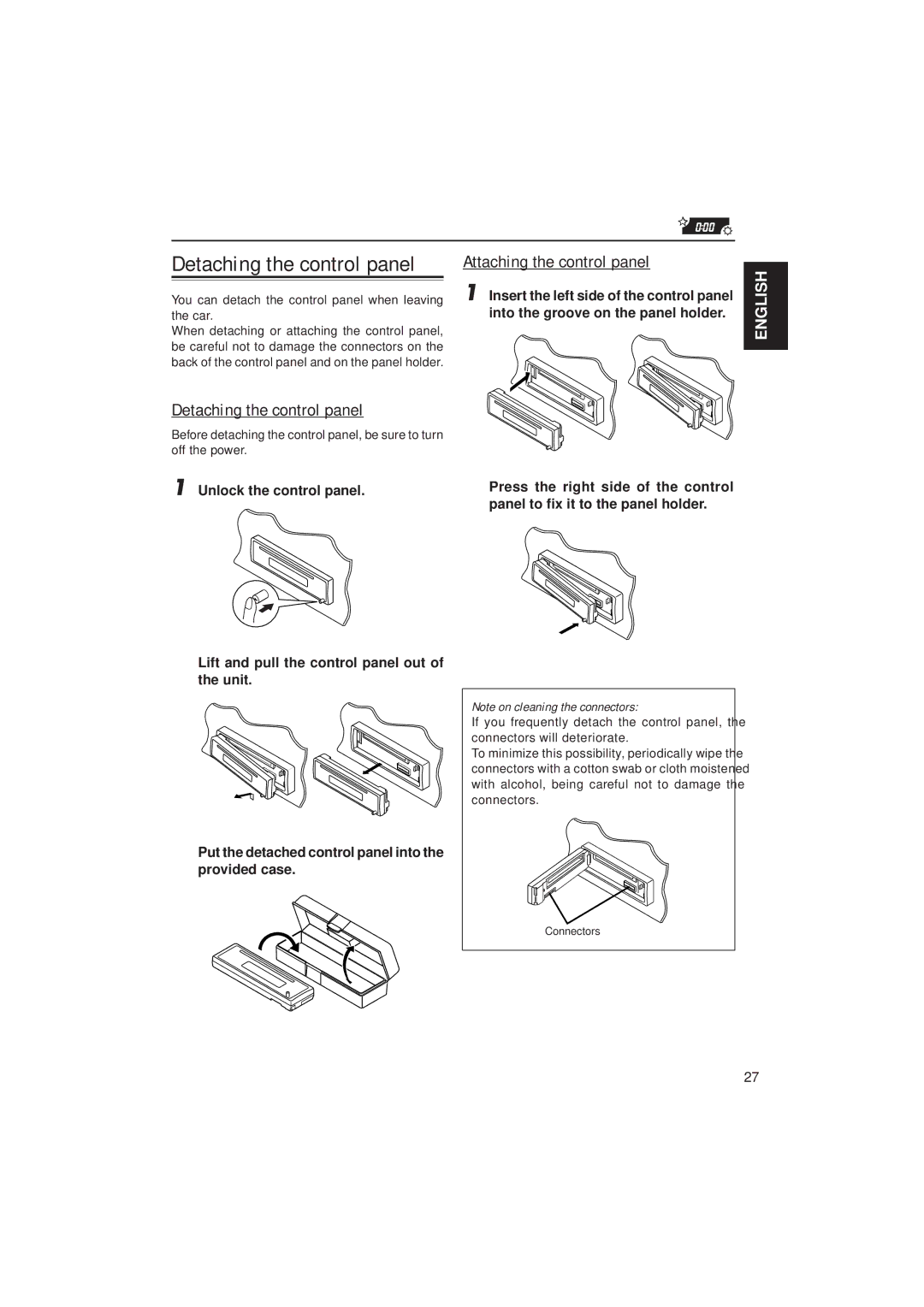 JVC KD-S785 manual Detaching the control panel, Attaching the control panel 