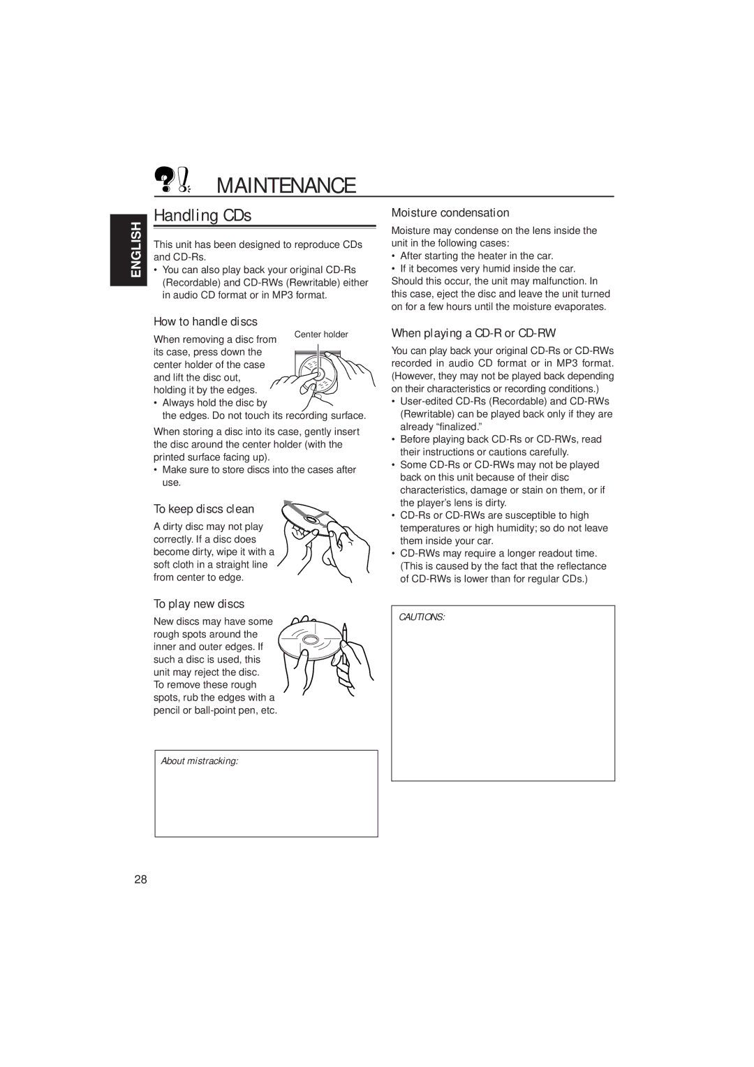 JVC KD-S785 manual Maintenance, Handling CDs 